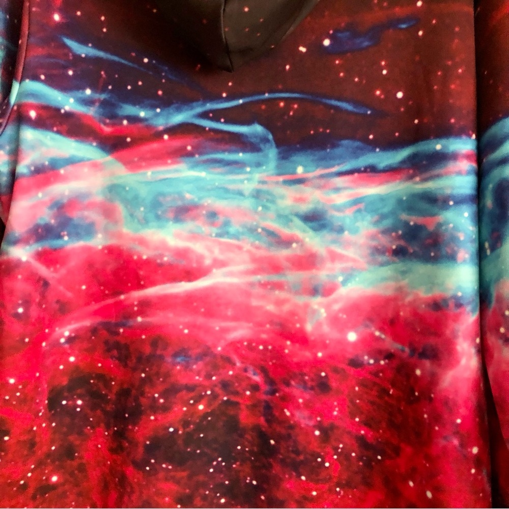 Cat Pizza Taco Galaxy Cosmic multicolor Hoodie Pink Purple pocket L/XL - Picture 6 of 8